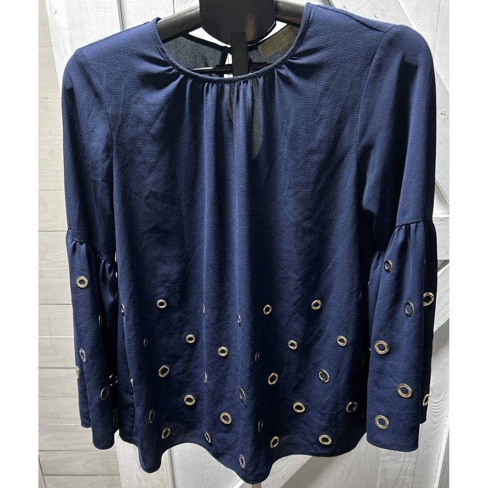 Michael Michael Kors Blouse Navy Blue w/ Gold-tone Grommet Details Women's M